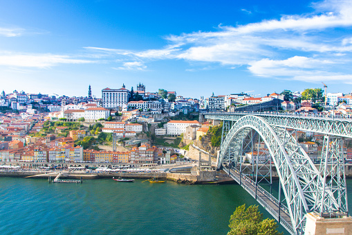 View of Porto from Dom Luis bridge in Porto, Porto District, Portugal