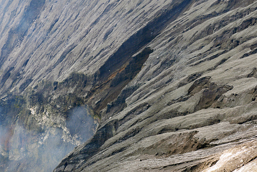View inside the crater of Mount Bromo. Active volcano, Bromo Tengger Semeru National Park, East Java, Indonesia.