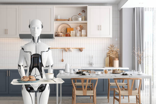 istock Robot Maid Holding Tray And Serving In The Kitchen 1921190308