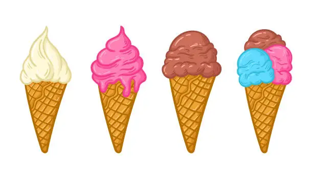 Vector illustration of Handdrawn Ice Cream Cone Illustration-Expand