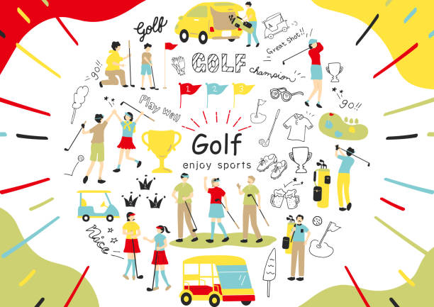 illustrazioni stock, clip art, cartoni animati e icone di tendenza di the illustration of people enjoying golf - golf golf club golf course teeing off