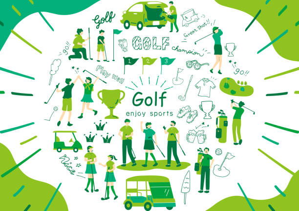 illustrazioni stock, clip art, cartoni animati e icone di tendenza di the illustration of people enjoying golf - golf golf club golf course teeing off