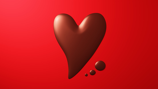 3D Illustration.Heart shaped chocolate on red background. (horizontal)