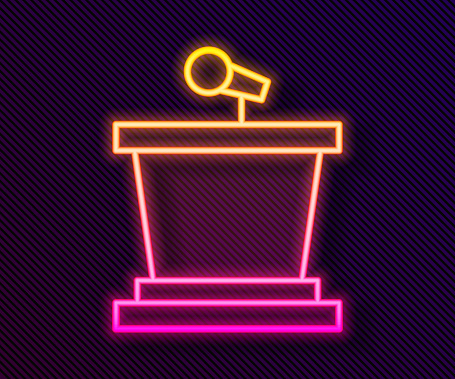 Glowing neon line Stage stand or debate podium rostrum icon isolated on black background. Conference speech tribune. Vector.