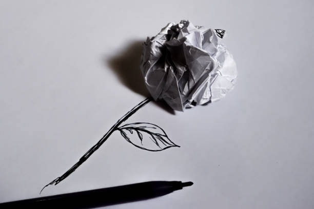 Pencil on crumpled paper background, close up Pencil on crumpled paper background, copy space, copyright space, Vintage and retro concept.