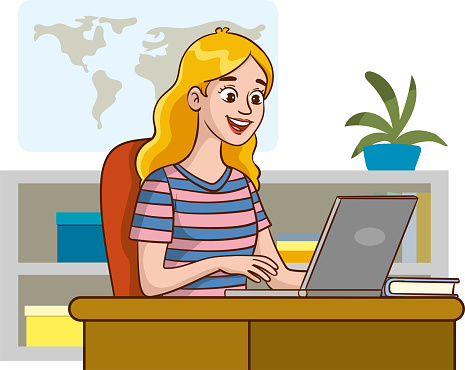 Vector illustration of businesswoman person working with digital content
