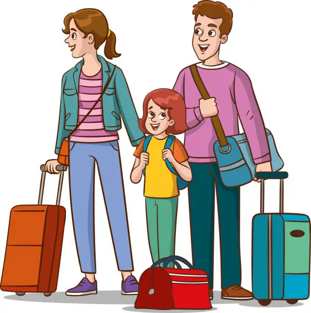 Vector illustration of vector Illustration of a Family Travelling with Suitcases and Luggage