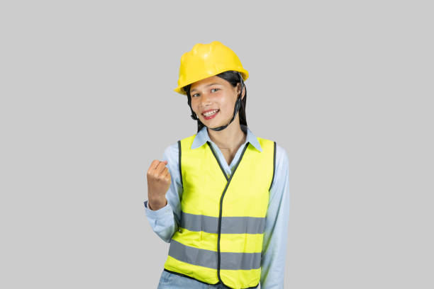 istock Female  Indian Nepali Asian Construction Worker and Engineer giving expressions and gestures 1921373263