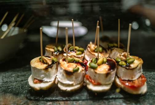 Pincho is also known as Pintxo or Tapas, which is originally born in San Sebastián and became the most popular snack for spanish people before dinner.