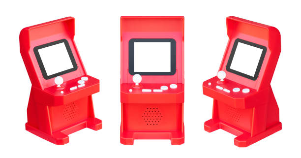 Red arcade game isolated on white background with clipping path