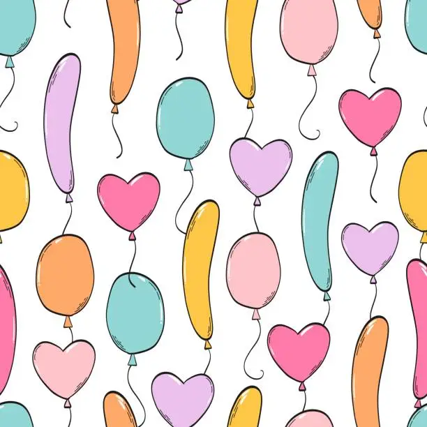 Vector illustration of Balloons repeat pattern with doodled ballons for holidays and celebrations