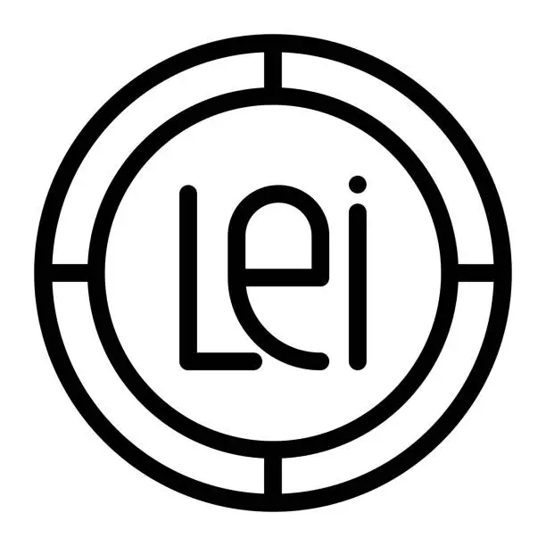 Vector illustration of Leu coin icon Outline vector illustration