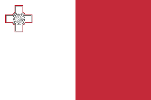 The flag of Malta. The official ratio. Flag icon. Standard color. Standard size. A rectangular flag. Computer illustration. Digital illustration. Vect