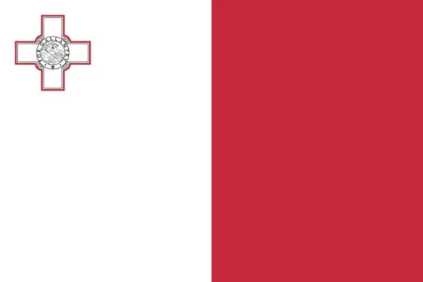 Vector illustration of Malta flag. The official ratio. Flag icon. Standard color. Standard size. A rectangular flag. Computer illustration. Digital illustration. Vect