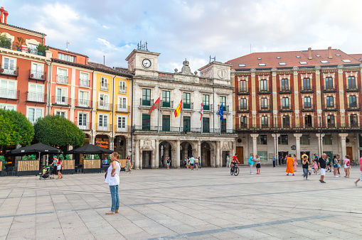 Burgos, Spain - August 22, 2023: Burgos town hall at the Plaza Mayor.