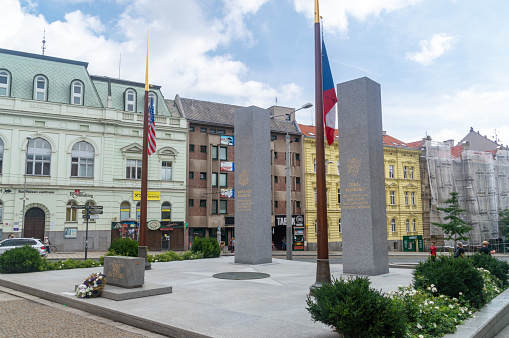 Pilsen, Czech Republic - August 26, 2023: Monument Thanks, America! (Diky, Ameriko!).
