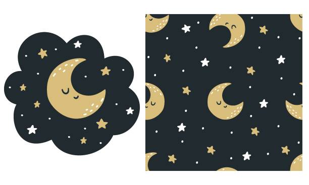 illustrations, cliparts, dessins animés et icônes de print - moon night star star shape