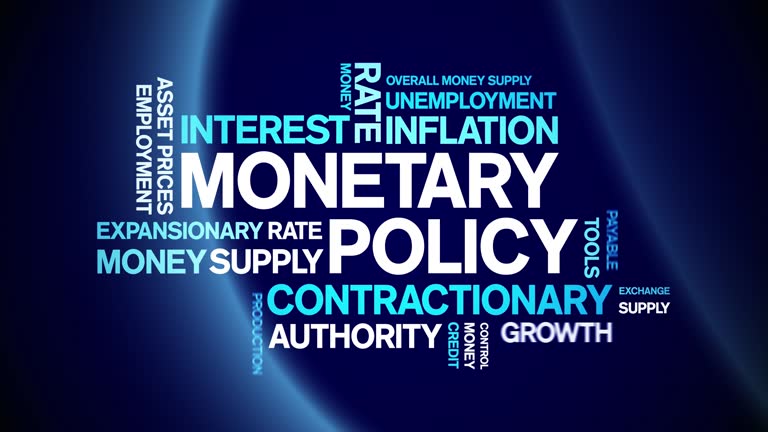 Monetary Policy animated word cloud,animation kinetic typography seamless loop.