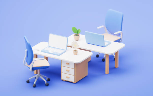 istock Office scene with office supplies, 3d rendering. 1921587177