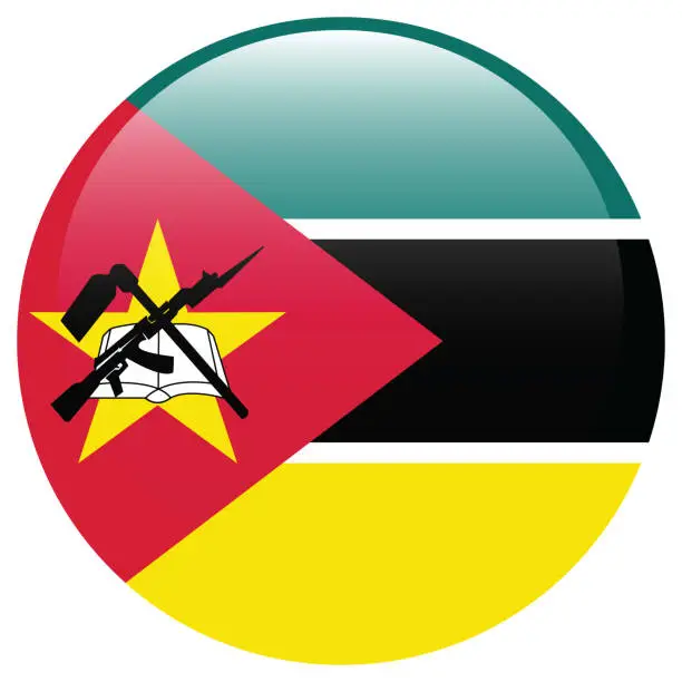Vector illustration of Mozambique flag. Flag icon. Standard color. Circle icon flag. 3d illustration. Computer illustration. Digital illustration. Vector illustration.