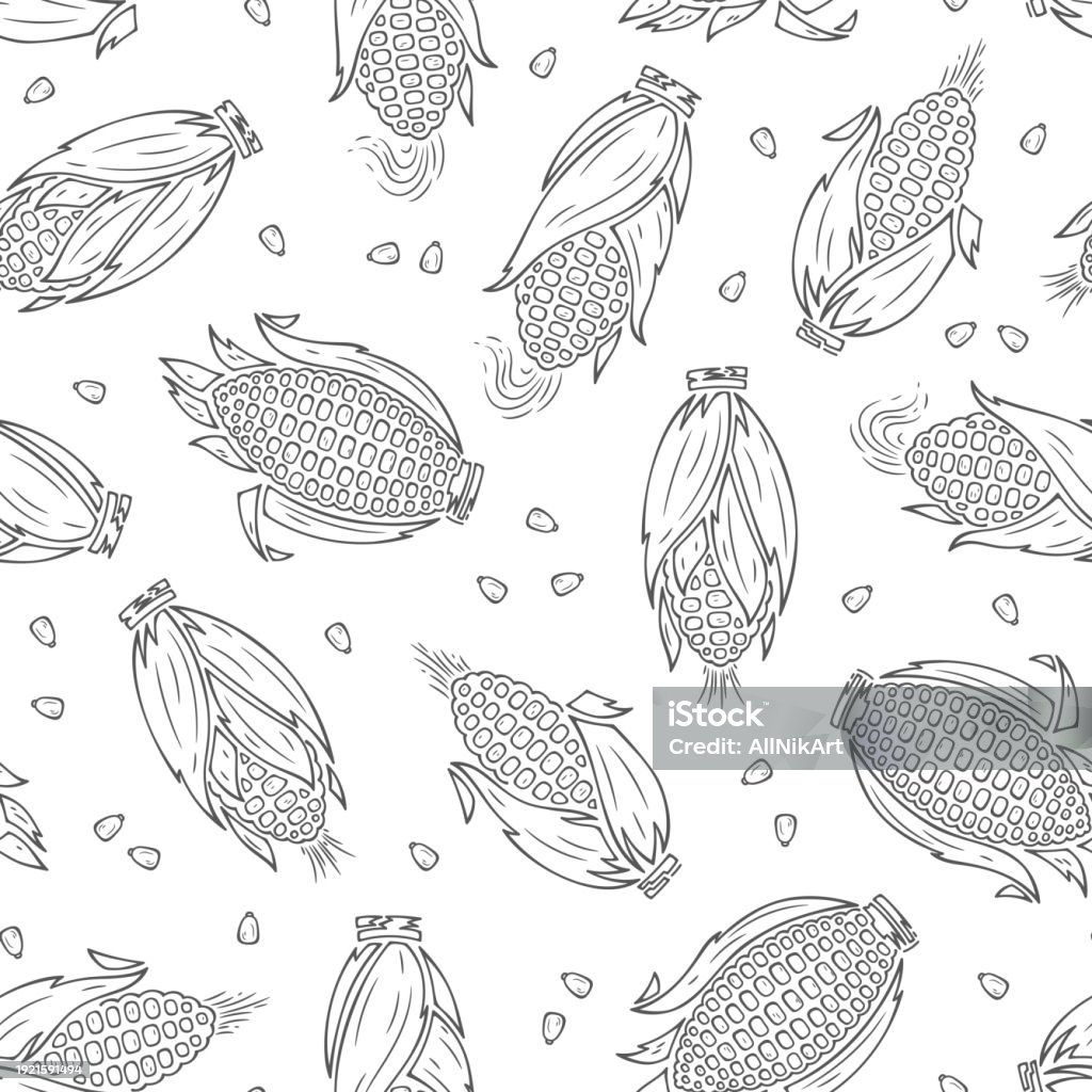 Maize Pattern Outline Corn Cobs Seamless Pattern Maize Vegetable Background Handmade ...