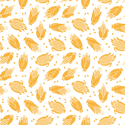 Yellow Corn Cobs Seamless Pattern. Maize Background. Vegetables Vector illustration