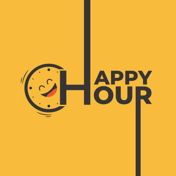ilustraciones, imágenes clip art, dibujos animados e iconos de stock de logotipo de la hora feliz con un icono de reloj vectorial. logotipo de happy hour para la promoción de negocios o productos por tiempo limitado. - hora feliz