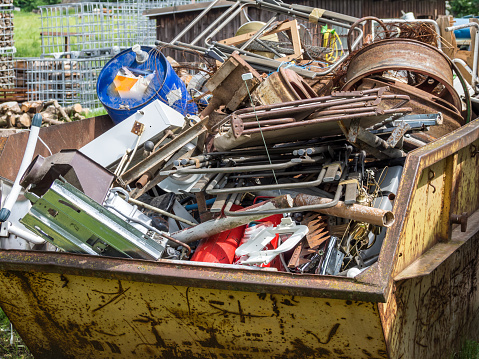 Metal scrap containers in the recycling center
