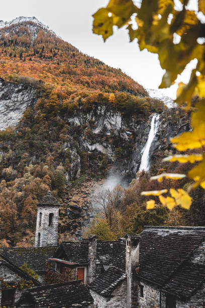 in the mountains - waterfall falling water maggia valley switzerland foto e immagini stock