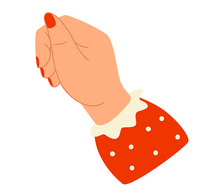 Woman s fist raised up in a red polka dot sleeve. Empowerment and feminist gesture. Strength, fight and protest symbol vector illustration.
