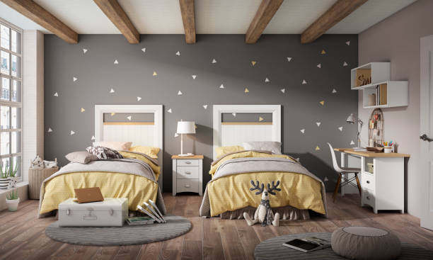 istock Double bedrooms in designer interiors. 1921620238