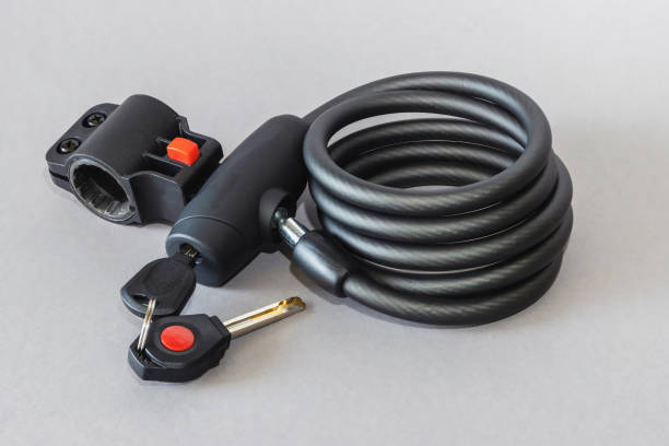 istock Bicycle lock up close on gray background 1921635777