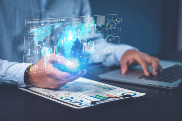 istock Concept of virtual dashboard technology digital marketing and global economy network connection.Business analysis big data screen and economic growth with financial graph. 1921641777