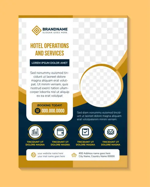 Vector illustration of collection of abstract modern flyer design template for hotel operations and services with vertical layout background
