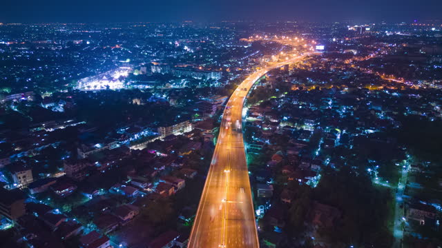 ์Night Hyperlapse of traffic car light on highway at bangkok