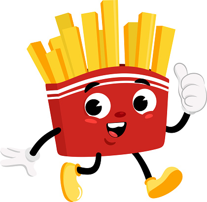 Happy French Fries Retro Cartoon Character Giving The Thumbs Up. Vector Illustration Flat Design Isolated On Transparent Background