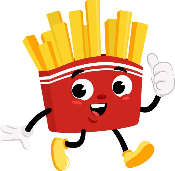 Vector illustration of Happy French Fries Retro Cartoon Character Giving The Thumbs Up