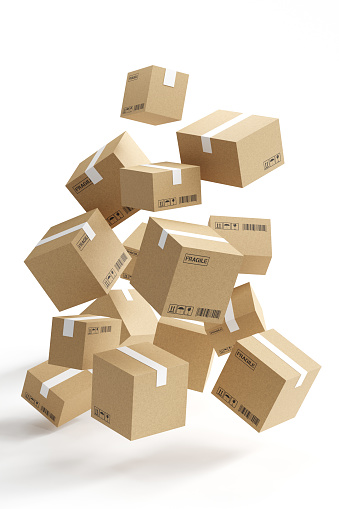 Delivery, warehouse, moving house concept. Cardboard boxes isolated on white background.