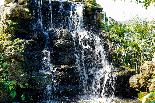 Pictures of artificial waterfalls used for decorating home gardens or for relaxing in nature, Chiang Mai, Thailand