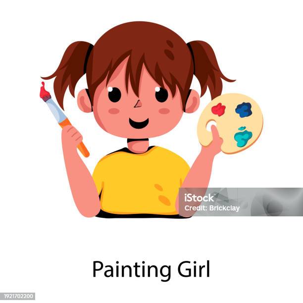 Painting Girl — стоковая векторная графика и другие изображения на тему Аватарка - Аватарка, Векторная графика, Девочки