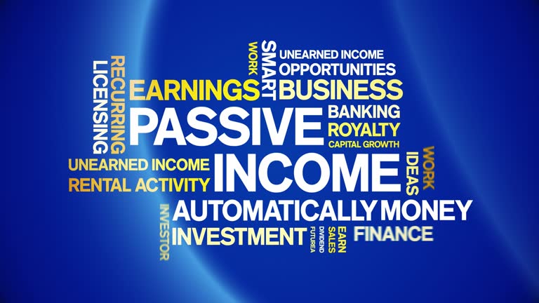 Passive income animated word cloud,animation kinetic typography seamless loop.