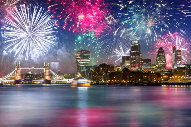 istock Fireworks display over the Tower Bridge in London, England 1921716769