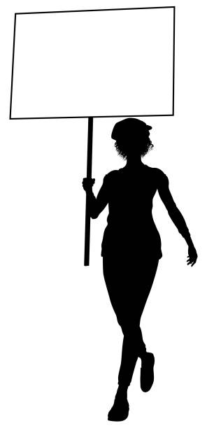 protest rally march picket sign silhouette person - picket line strike picket protestor stock illustrations