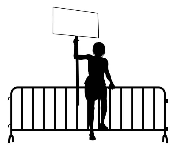 protest rally march picket sign silhouette person - picket line strike picket protestor stock illustrations