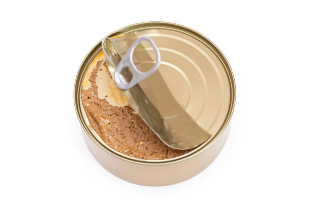 istock Opened Tin Can with Chicken Liver Pate Isolated on White Background 1921756251