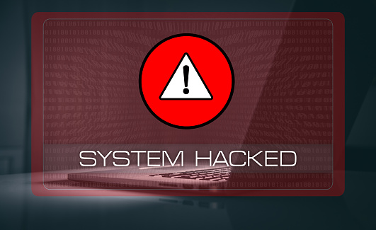 Hacker attack. Intrusion, cybersecurity,information protection, data breach concept. Hacked computer