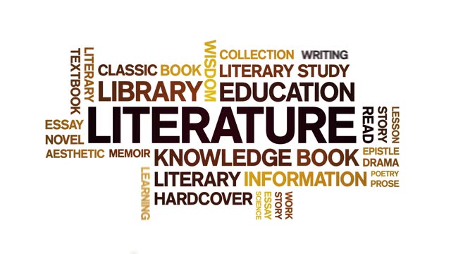 Literature animated word cloud,animation text kinetic typography seamless loop.
