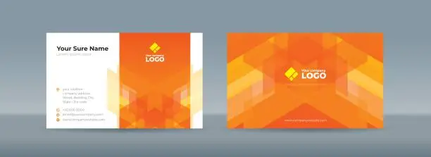 Vector illustration of Double sided business card templates with simple random transparent glass on orange background