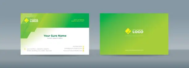 Vector illustration of Double sided business card templates with simple random transparent glass on green background