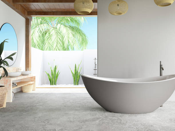 istock Modern Bathroom With Bathtub, Cactus Plants 1921788625